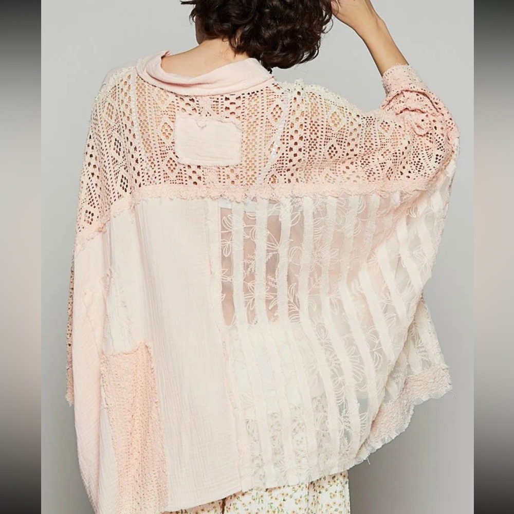 POL Pink oversized Lace Button Down Shirt - Picture 2 of 2